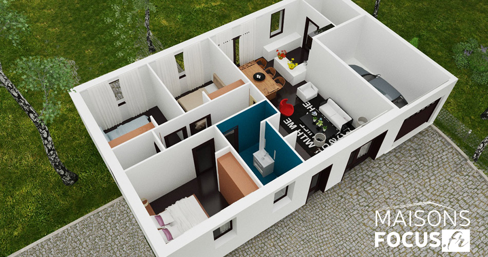 plan maison contemporaine 80m2